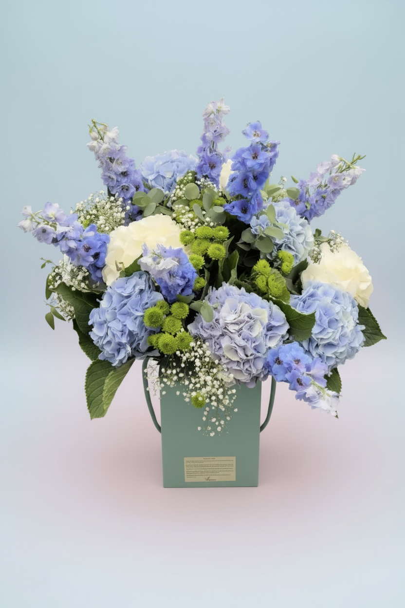 Blue Bouquet Sage Green Box No Strings