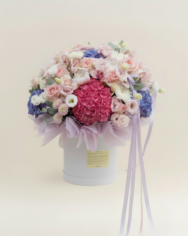 Hat Box, Hydrangea & Rose