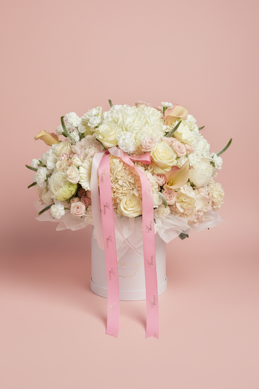 Blush Hat Box Exact Flowers