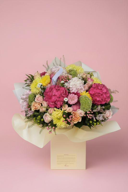 Colourful Bouquet in Cream Box
