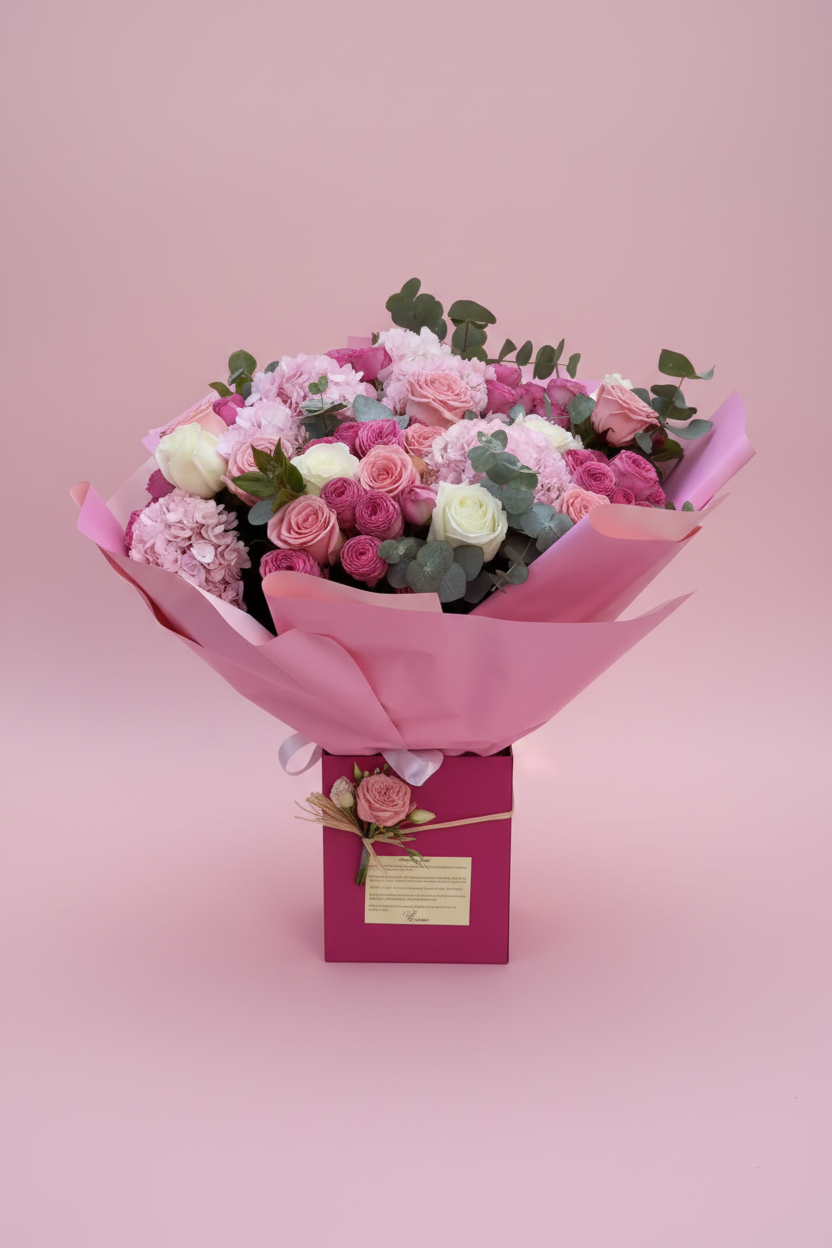 Pink Bouquet on Blush Background