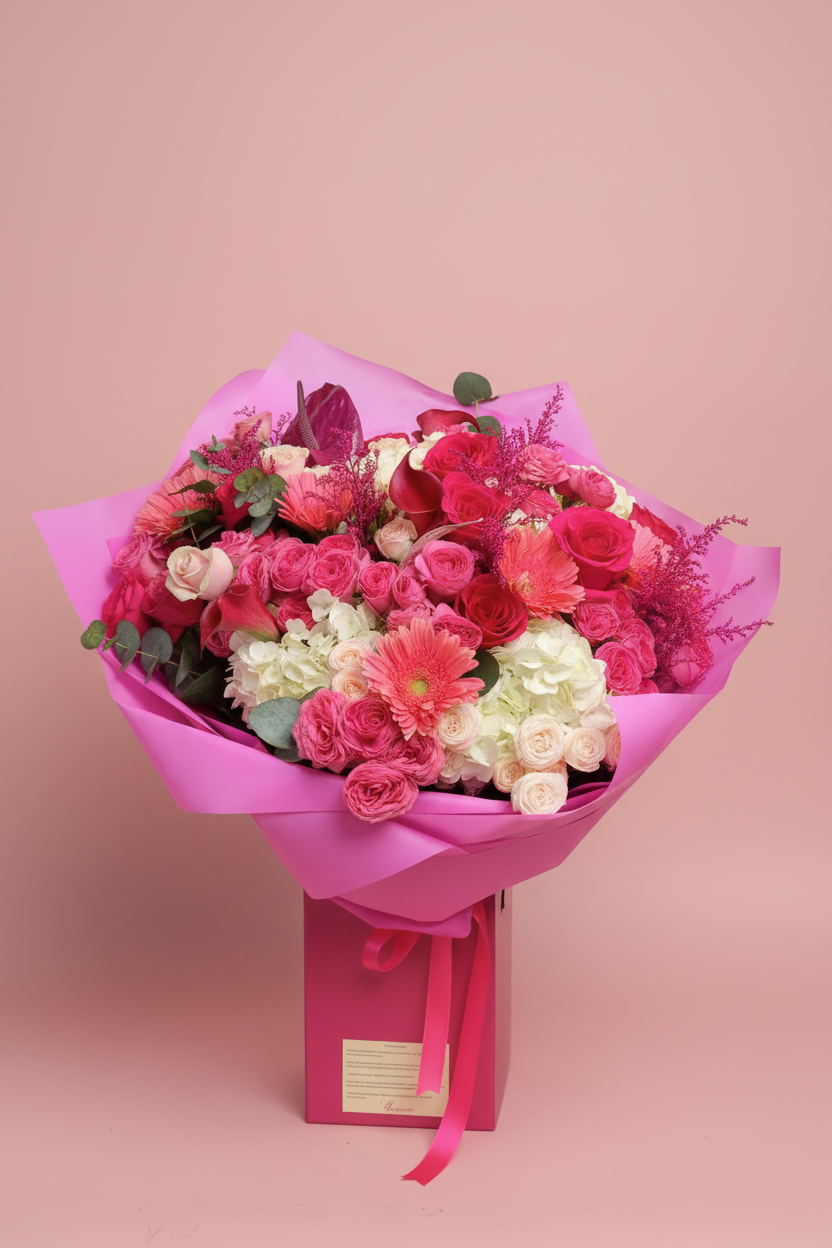 Pink Bouquet on Blush Background