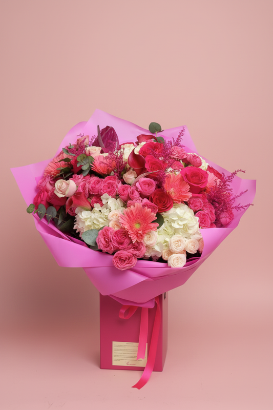 Pink Bouquet on Blush Background