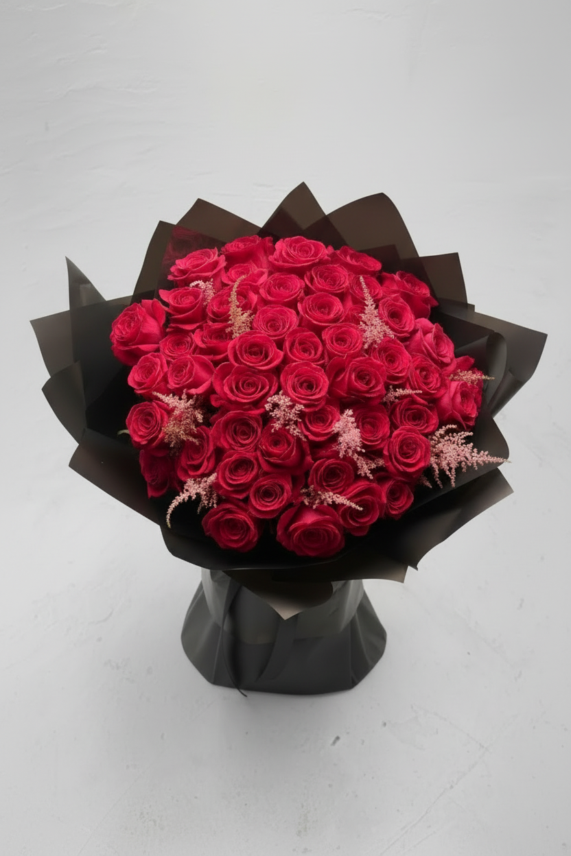 Pink rose bouquet from above angle