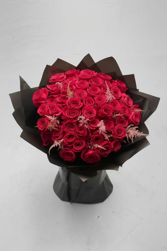 Pink rose bouquet from above angle